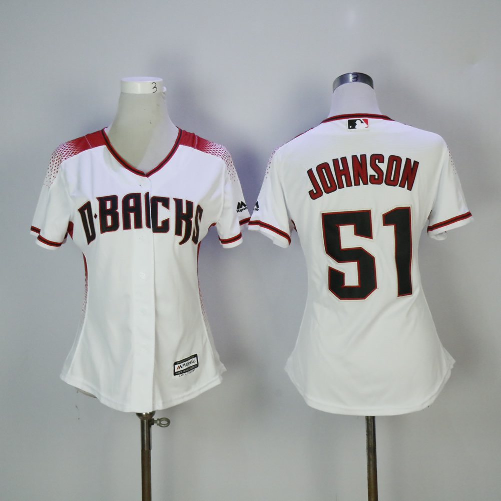 Women Arizona Diamondback 51 Johnson White MLB Jerseys1